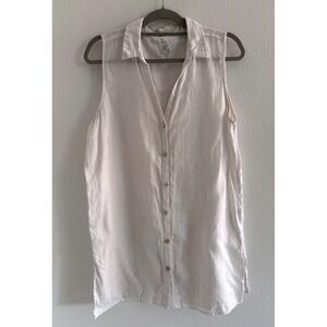 Sigrid Olsen Linen Tank Womens Large White Sleeveless Coastal Classic Elevated